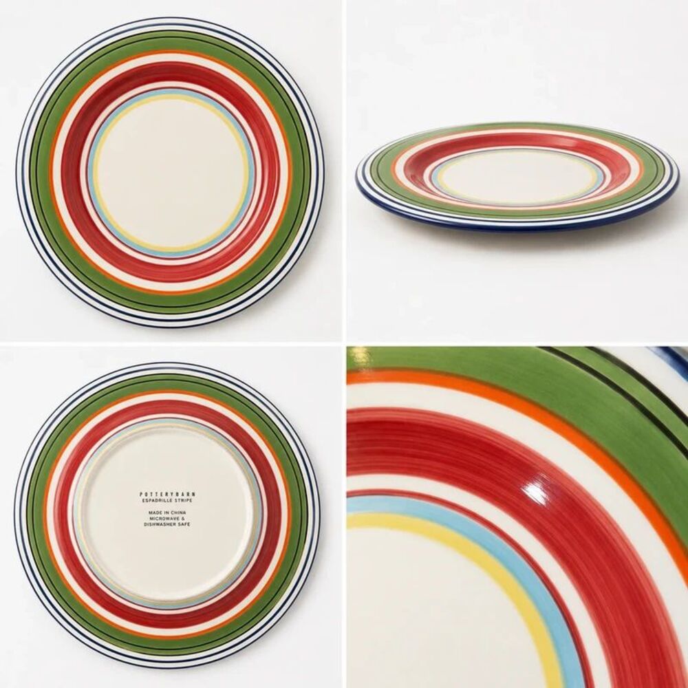 Pottery Barn Espadrille Stripe 12 3/8” Serve Platter/Dinner Plate Discontinued